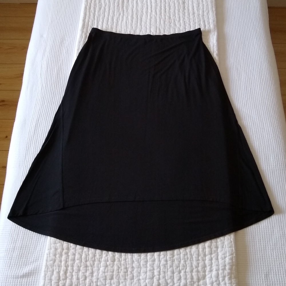 Eileen Fisher High-Low Black Midi Skirt L minimal